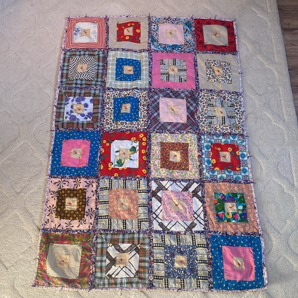 Handmade Vintage Square Tie Quilt 53 x 35 Inches - Picture 2 of 15